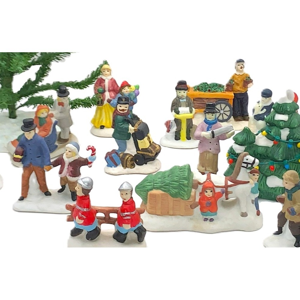 14 Christmas, Train Village Figures Oldtime Vendors Town Folk Porcelain Avg 2.5"